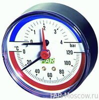 Термоманометр (0-10 бар, 0-120°С) 80 мм, торцевое присоединение НР 1/2"